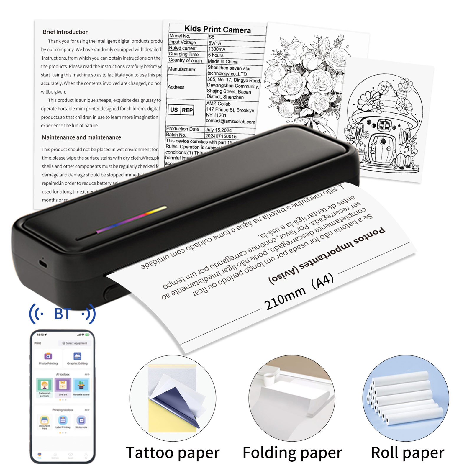 A4 Portable Paper Printer Thermal Printing Connect Compatible S0B6