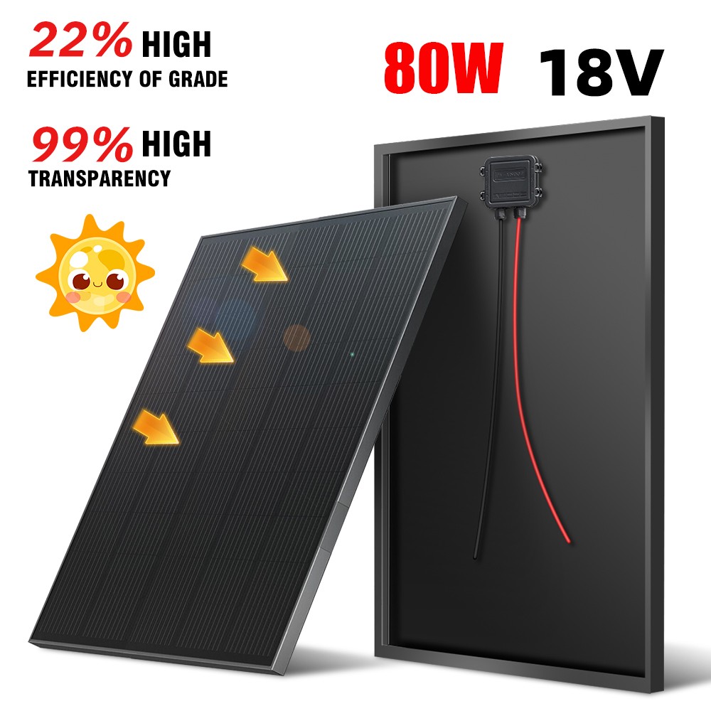 80W Mono Solar Panel PV Module for Power Station Camping RV Boat Aluminum Frame