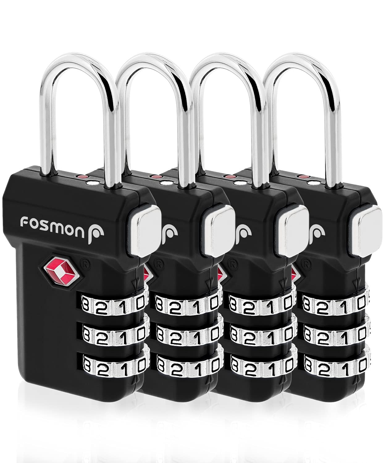 Fosmon TSA Approved Luggage 4 Pack - Black, 3 Digit T Series Black 4
