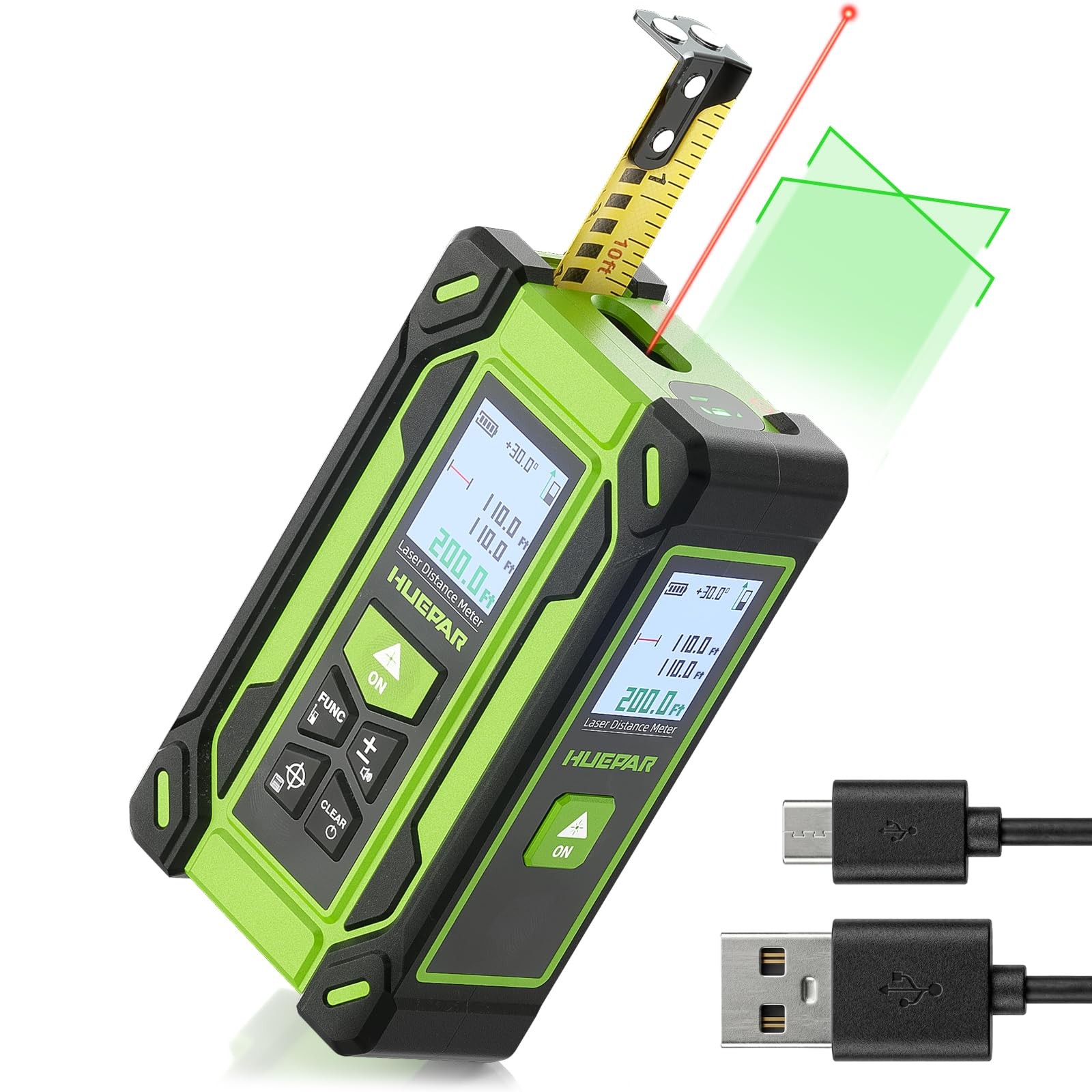 Digital Laser Tape Measure 4-in-1, HUEPAR ±1/16" with Black