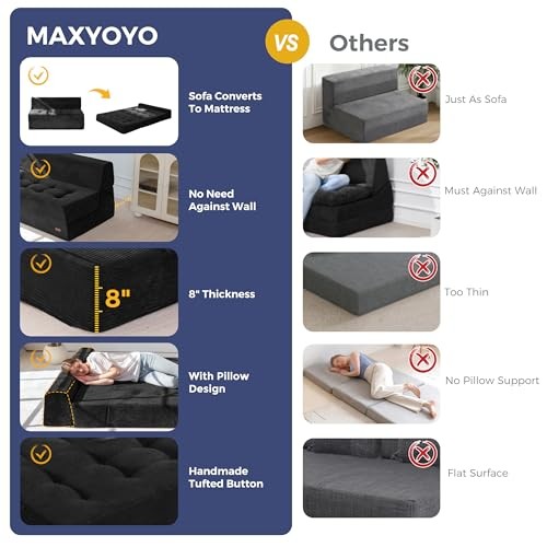 8" Folding Sofa Bed, Convertible Sleeper Sofa Lounger 53" Loveseat Black