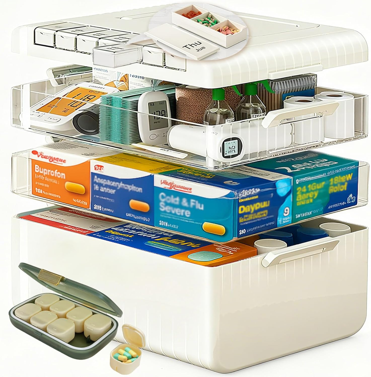 3-Tier Medicine Cabinet Organizer with Foldable Handle for Emergency Use