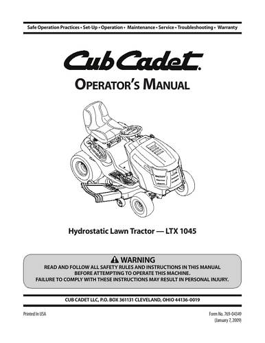 Cub Cadet Operators Manual Model No. LTX 1045