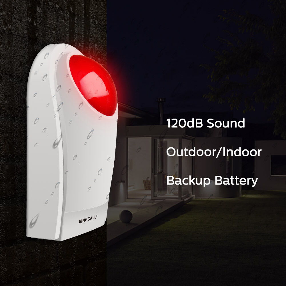 SINGCALL Wireless 2 Pcs Sound Strobe Flash Siren Security System with 4 Pagers