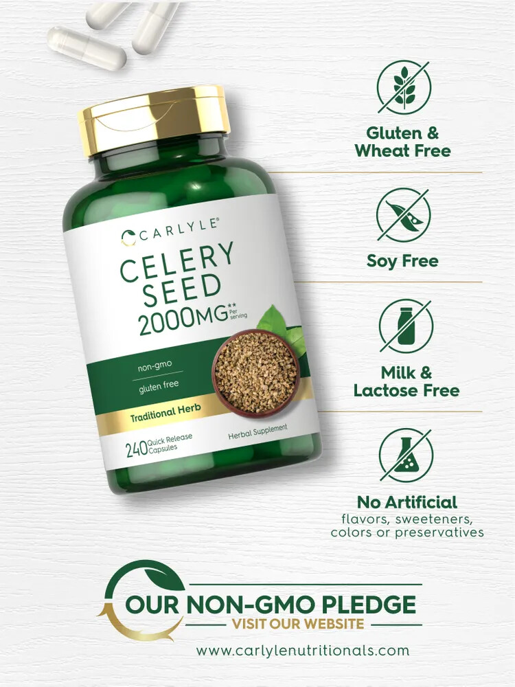 Celery Seed Capsules 2000mg | 240 Count | Herb Extract Supplement | by Carlyle
