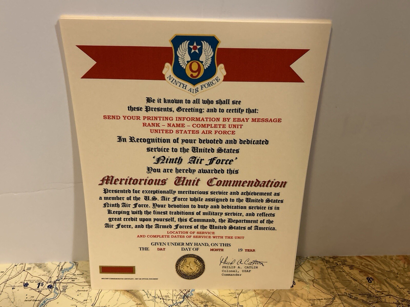 U.S. AIR FORCE / 9TH AIR FORCE - MERITORIOUS UNIT COMMENDATION CERTIFICATE