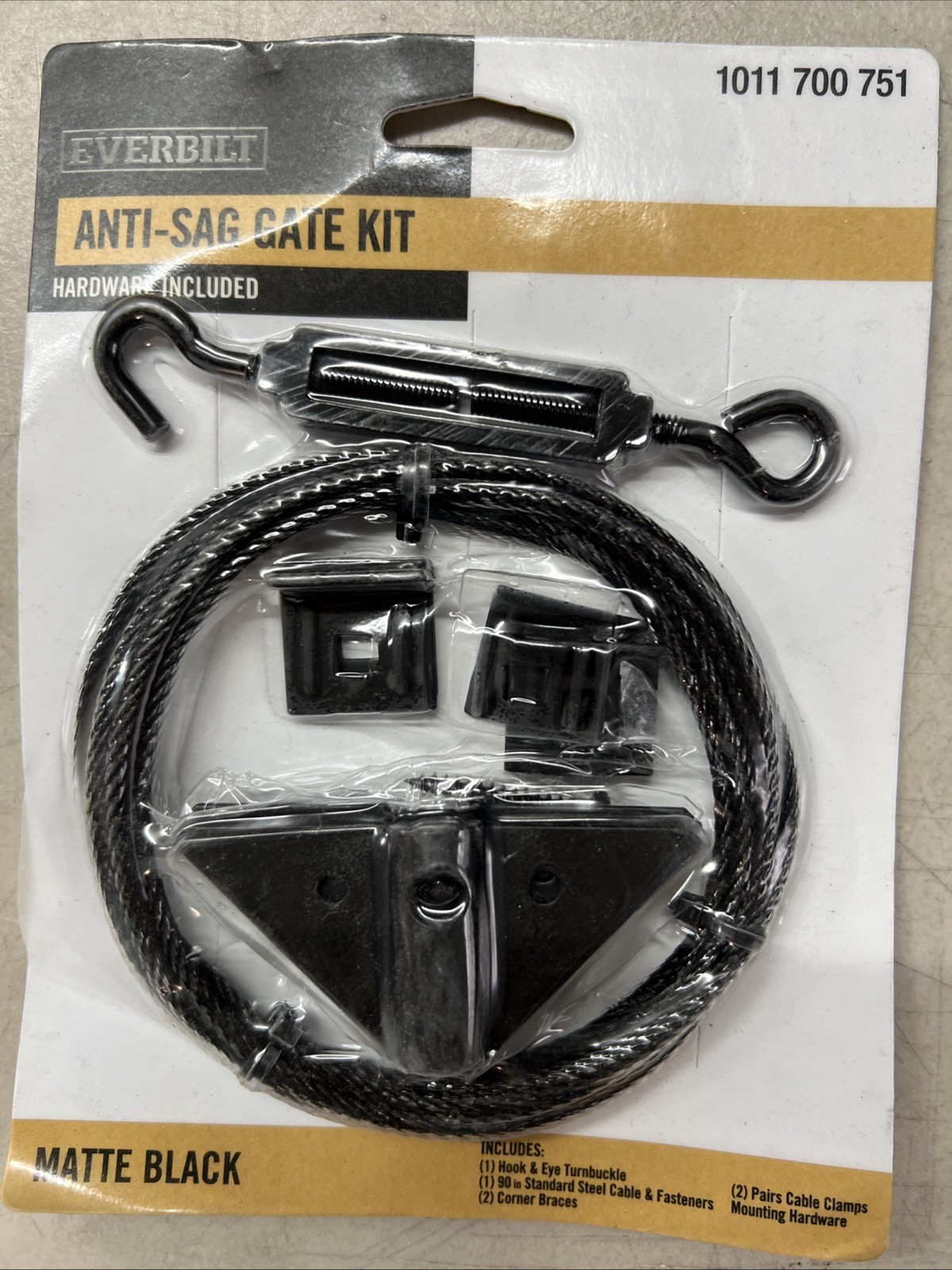 Everbilt Anti Sag Gate Kit Gate Hardware Support Cable Set. Steel Black