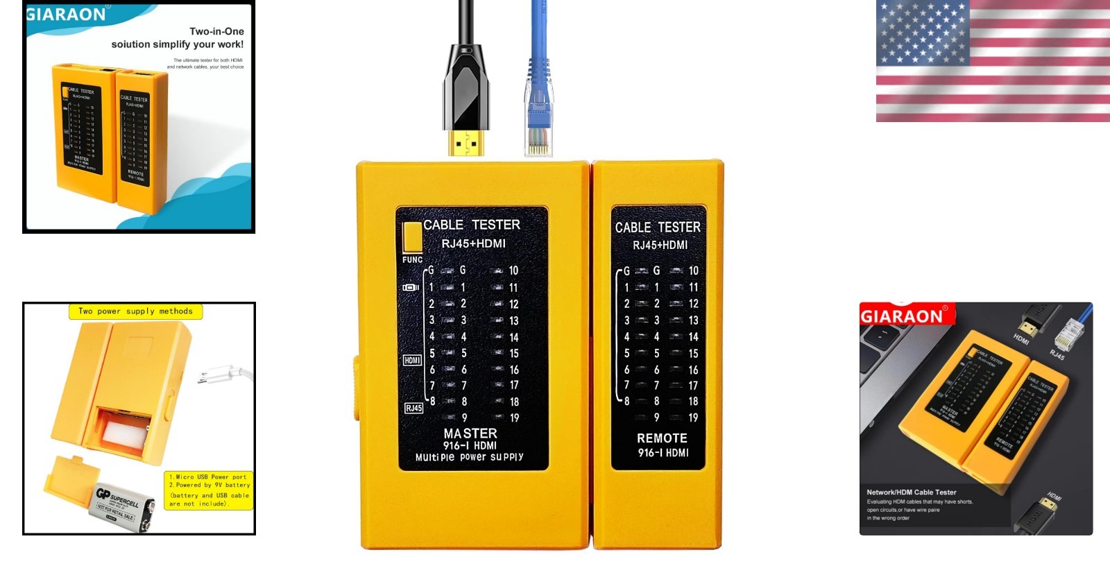 Professional HDMI & RJ45 Cable Tester - Quick Connectivity Diagnostics