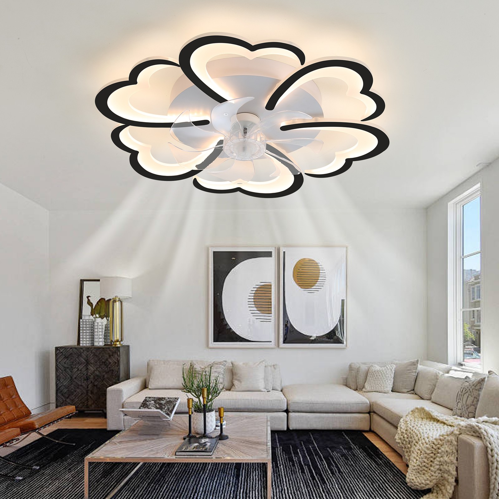 27" Modern Nordic LED Ceiling Fan Light Kit 3CCT with Remote & APP Control Black