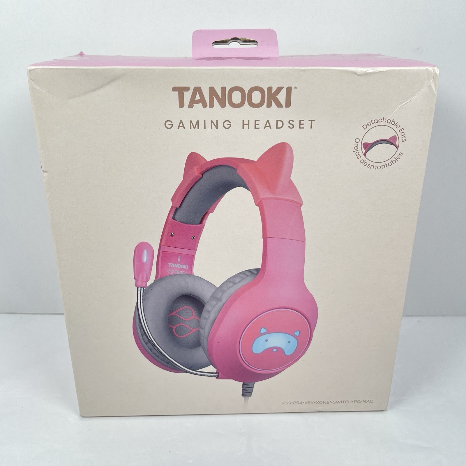 TANOOKI Gaming Headset Detachable Cat Ears 3.5mm Wired RGB Headphones w/ Mic