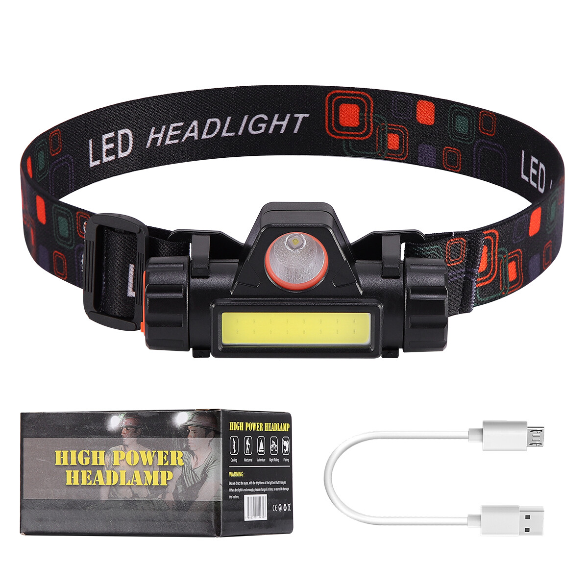 LED Headlamp Headlight USB Rechargeable Waterproof Head Light Flashlight 2 Modes