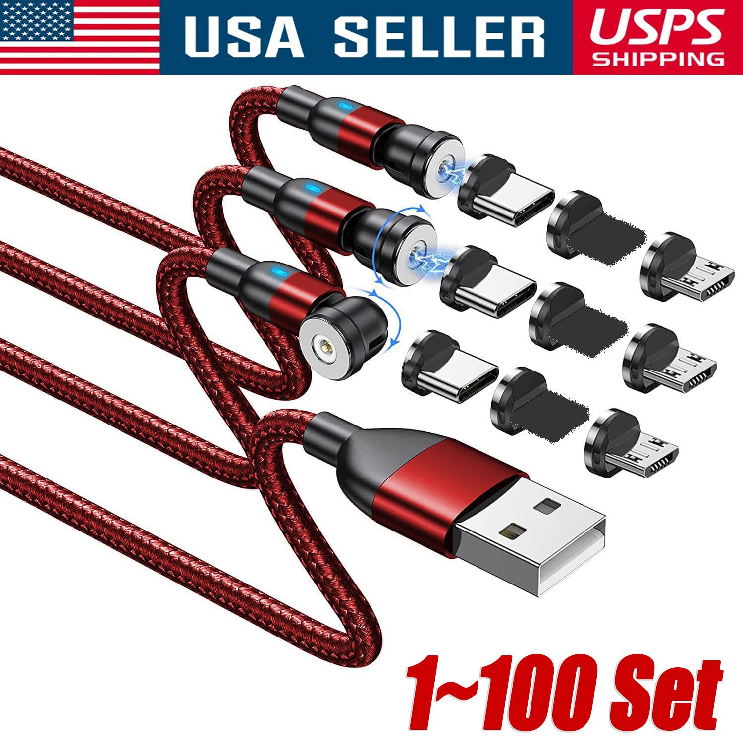 180°+360° Rotate Magnetic Charger Cable Phone Fast Charging Type C Micro USB Lot
