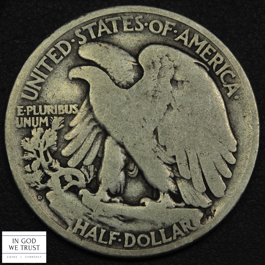1921 D Walking Liberty Silver Half Dollar 50C