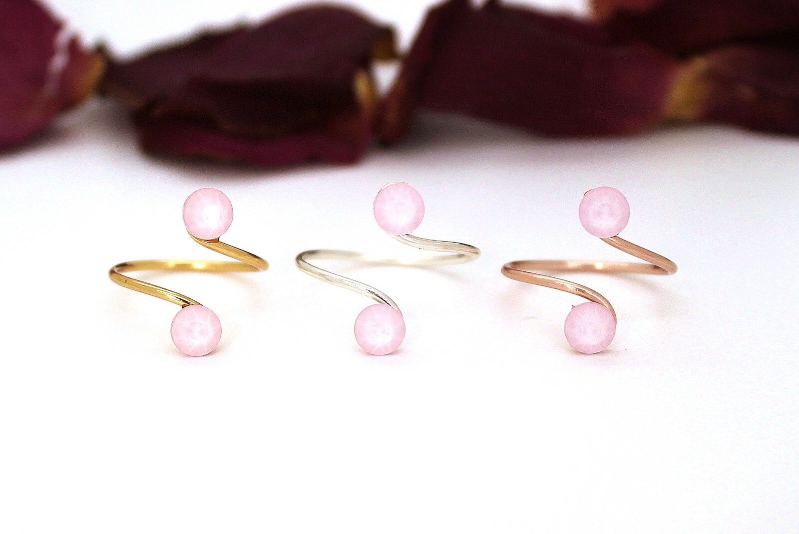 Beach Jewellery Adjustable Toe Rings With Powder Rose Swarovski Crystal Elements