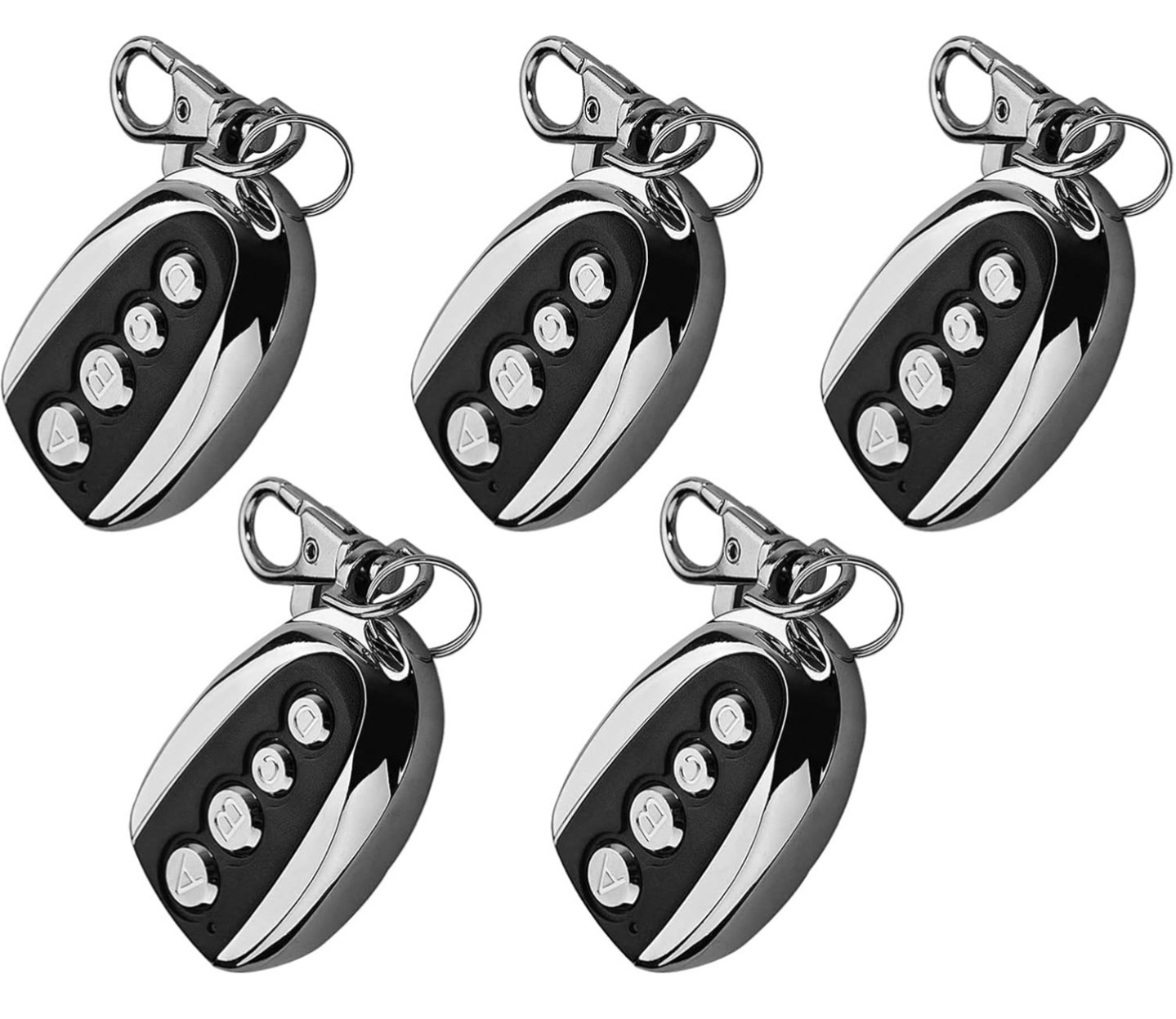 4-Button Keychain Remote Controls/Transmitters, Black/Silver Plastic