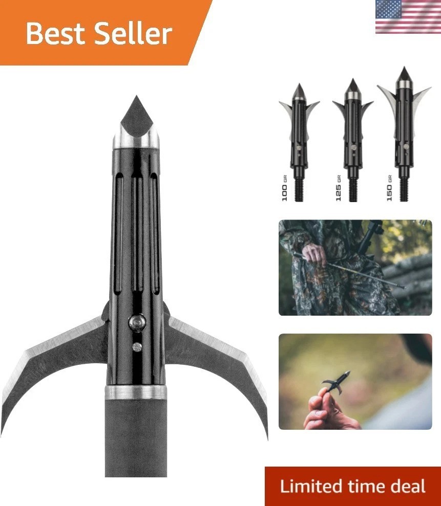 KillerTech 3-Pack Expandable Broadheads - 100 Grain with Massive Cutting Area