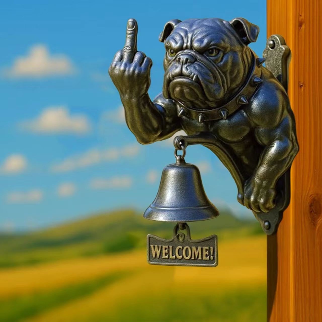Funny Bulldog Welcome Bell Decor Resin Doorbell for Outdoor
