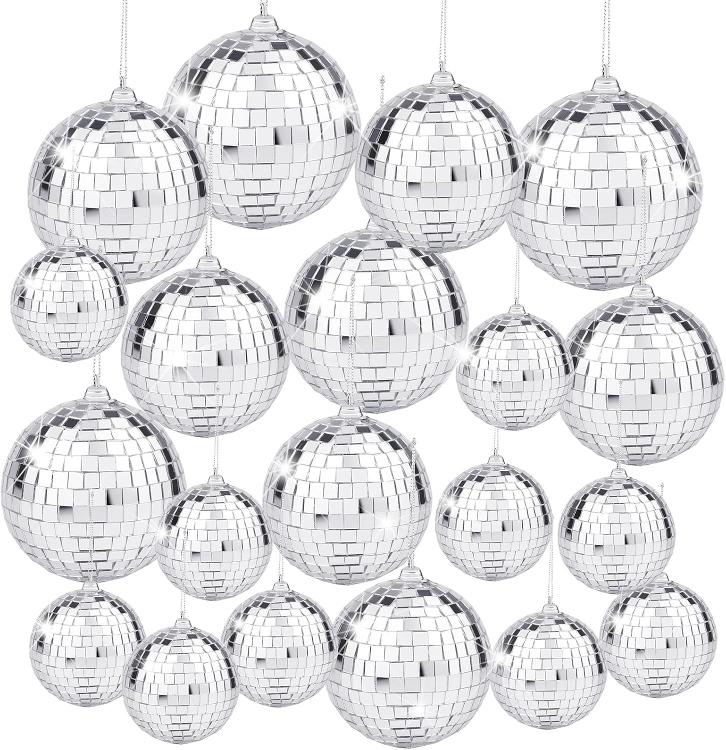 20pcs Disco Mirror Balls Silver Hanging Ball for 50s 60s 70s Disco DJ Light E...