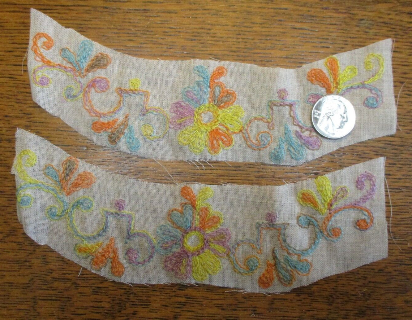 2 vintage 1960's Iron on Embroided  flower garland appliques  for vintage jeans