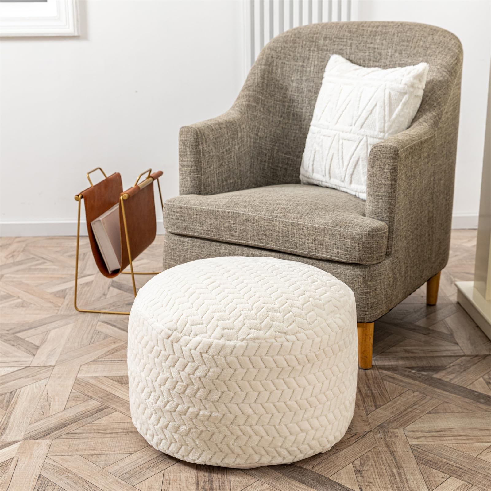 Ottoman Pouf Unstuffed Round Foot Rest Poof Ottoman No Filler Floor Foot Stoo...