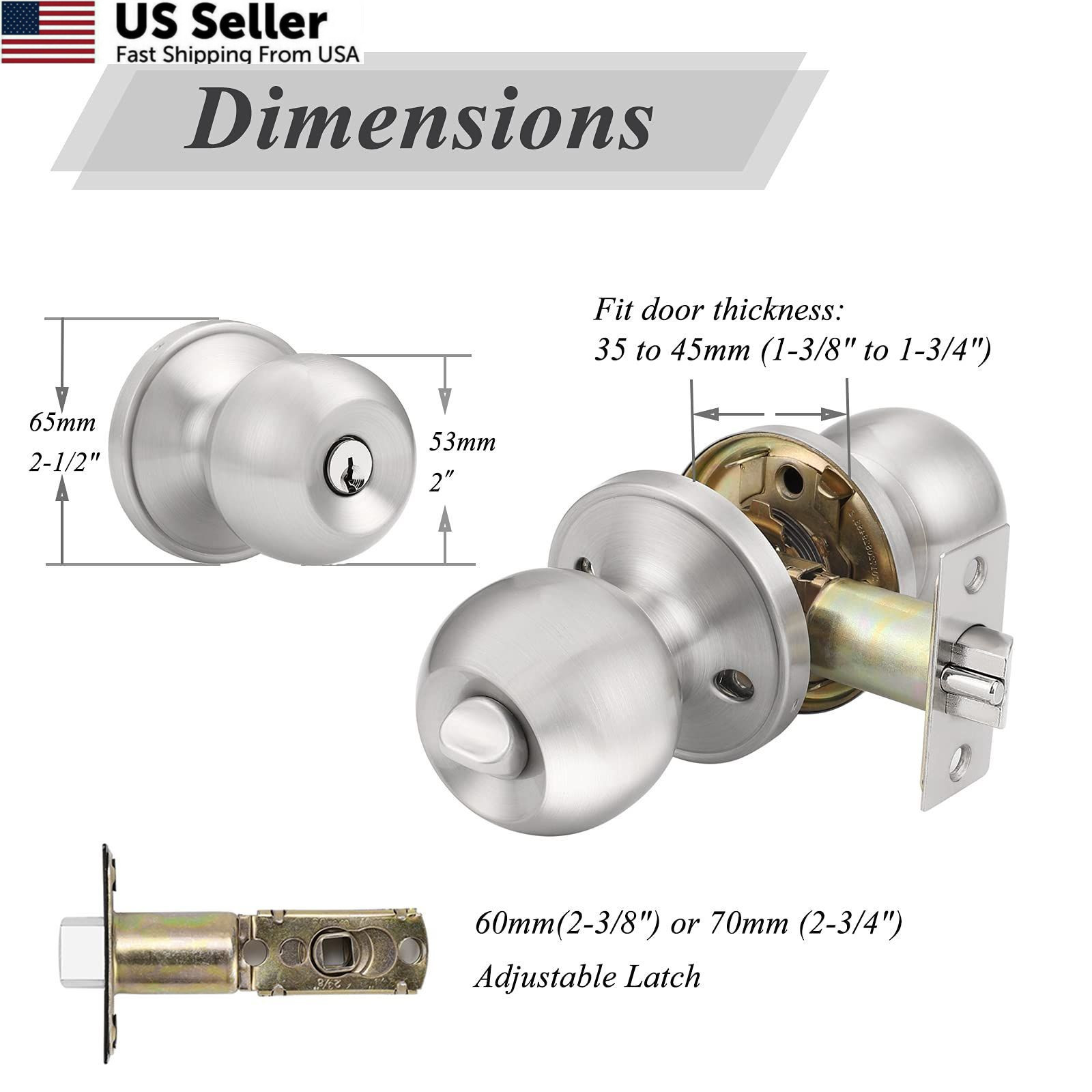 Probrico (2 Pack Keyed Alike Door Knobs Combo Pack, Brushed Nickel Ball...