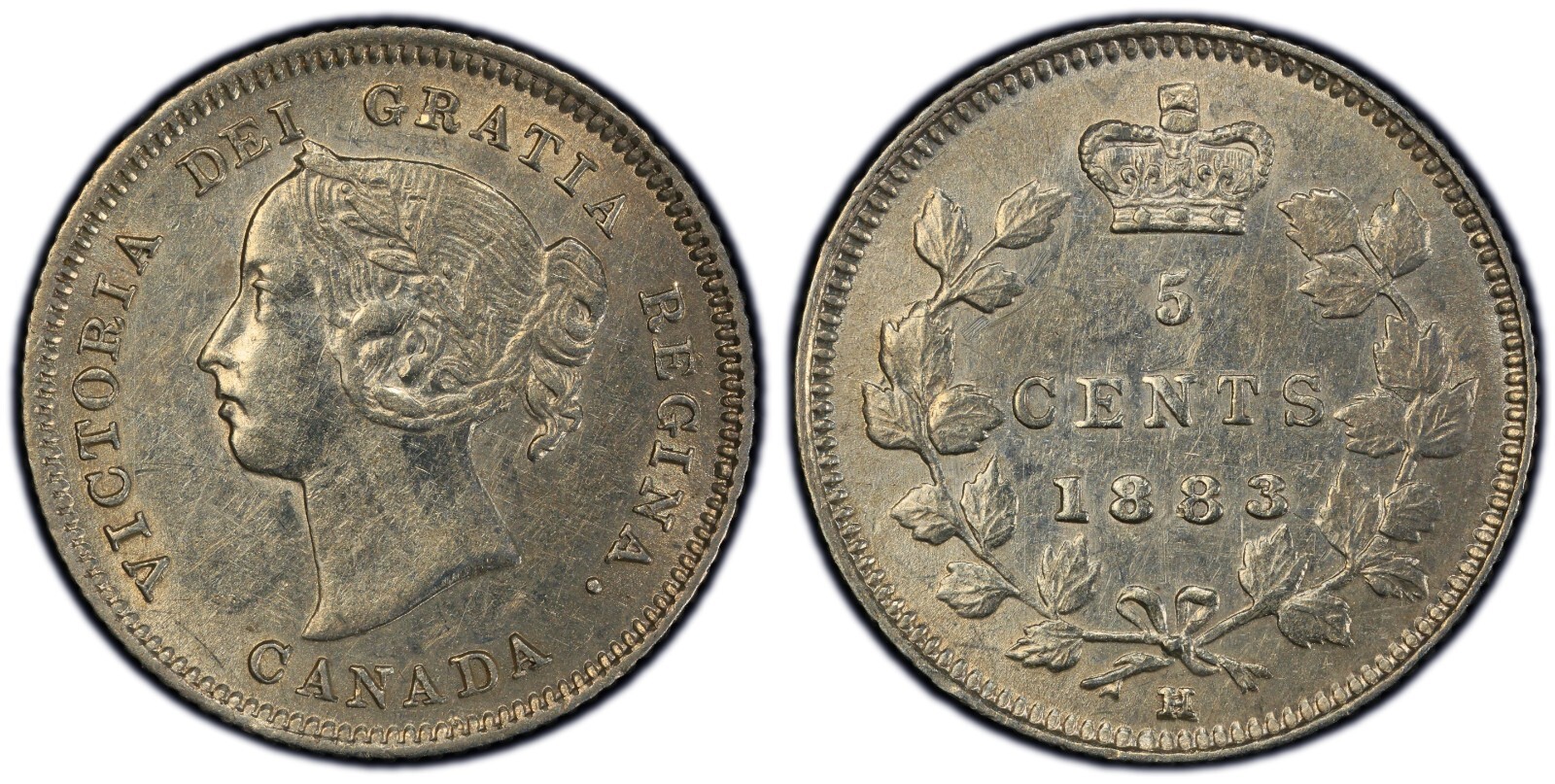 1883-H Canada 5 Cent - Choice About Uncirculated, PCGS AU55