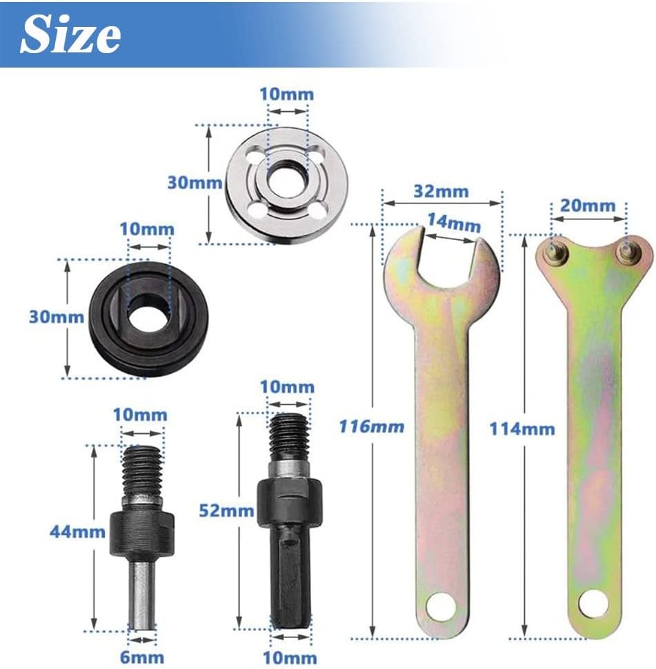 Drill Angle Grinder Adapter, 6mm &10mm Arbor Mandrel Adaptor with 2 Spanner