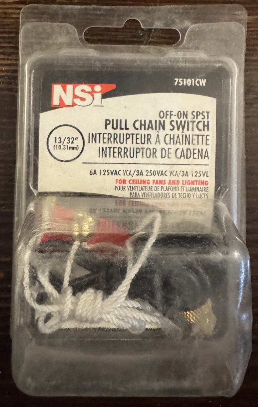 NSi, 75101CW, Pull Chain Switch On/Off SPST Ceiling Fan Light 13 - 32", 10.31mm