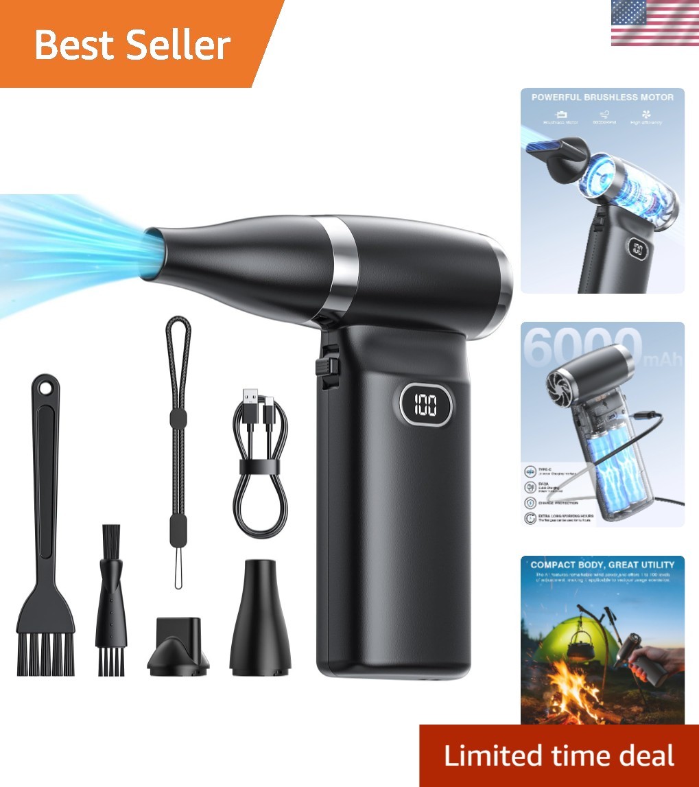 Electric Compressed Air Duster Cordless: 60 MPH High Wind Speed Mini Air Blow...