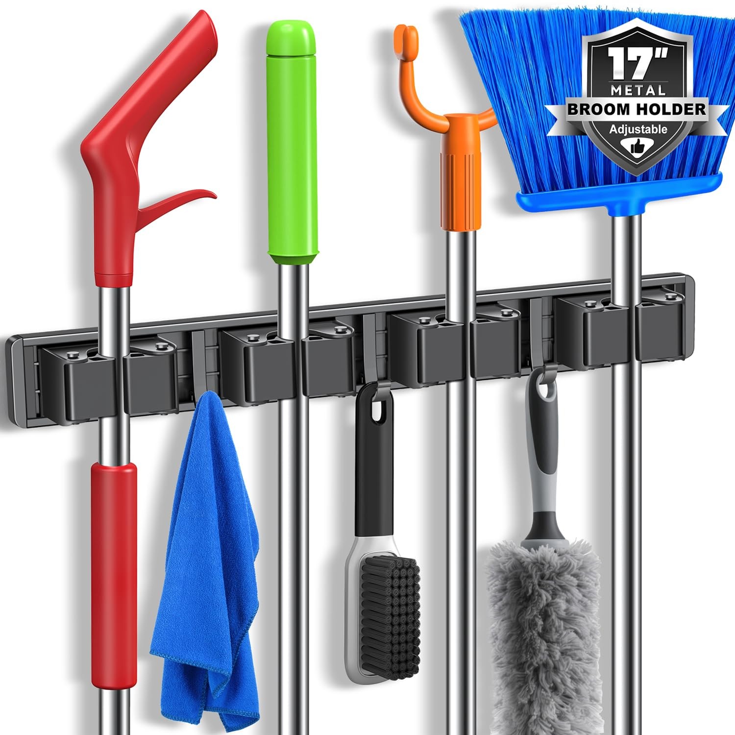 KQUQK Broom Holder Wall Mount, Mop and 1.85 x 16.9 x 2.09 inches, Grey