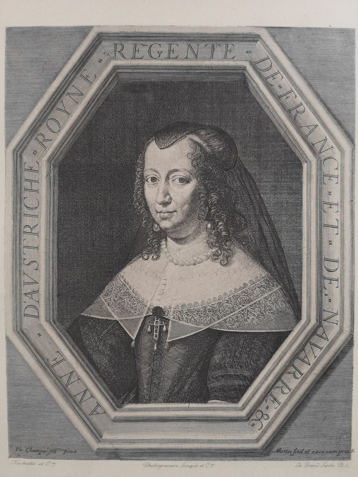 Heliogravure from 1896. Anne d'Autriche, Queen of France. Champaigne, pinx.