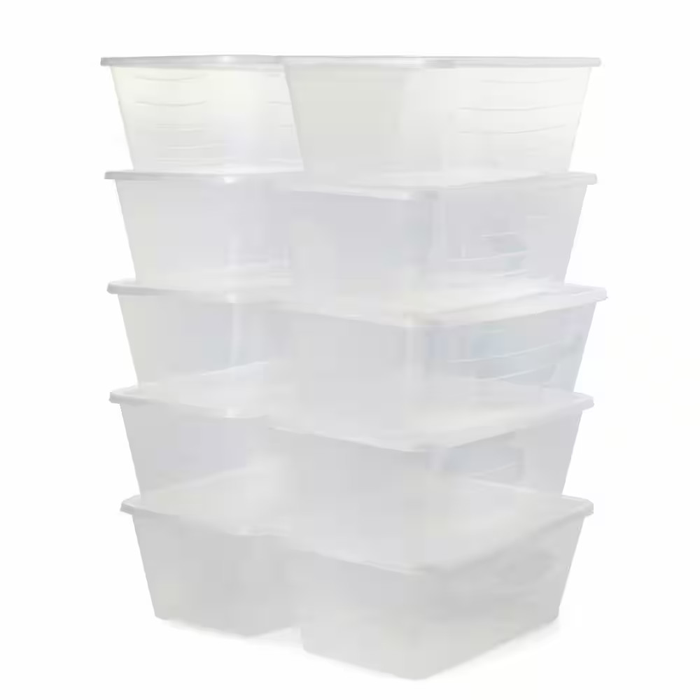 5.7-Liter Shoe and Closet Storage Box Stacking Containers, Clear (10 Pack)