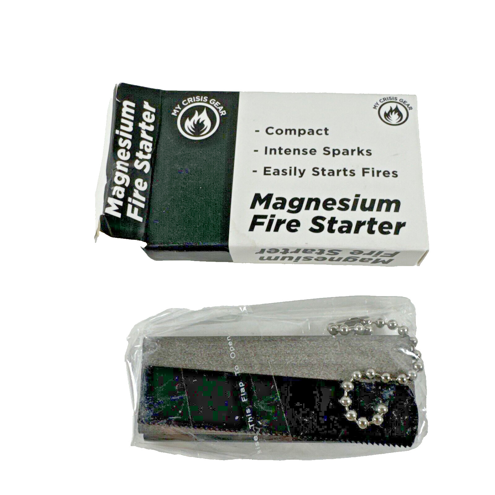New in Box MY CRISIS GEAR FIRE STARTER MAGNESIUM Camping Hiking Emergencies