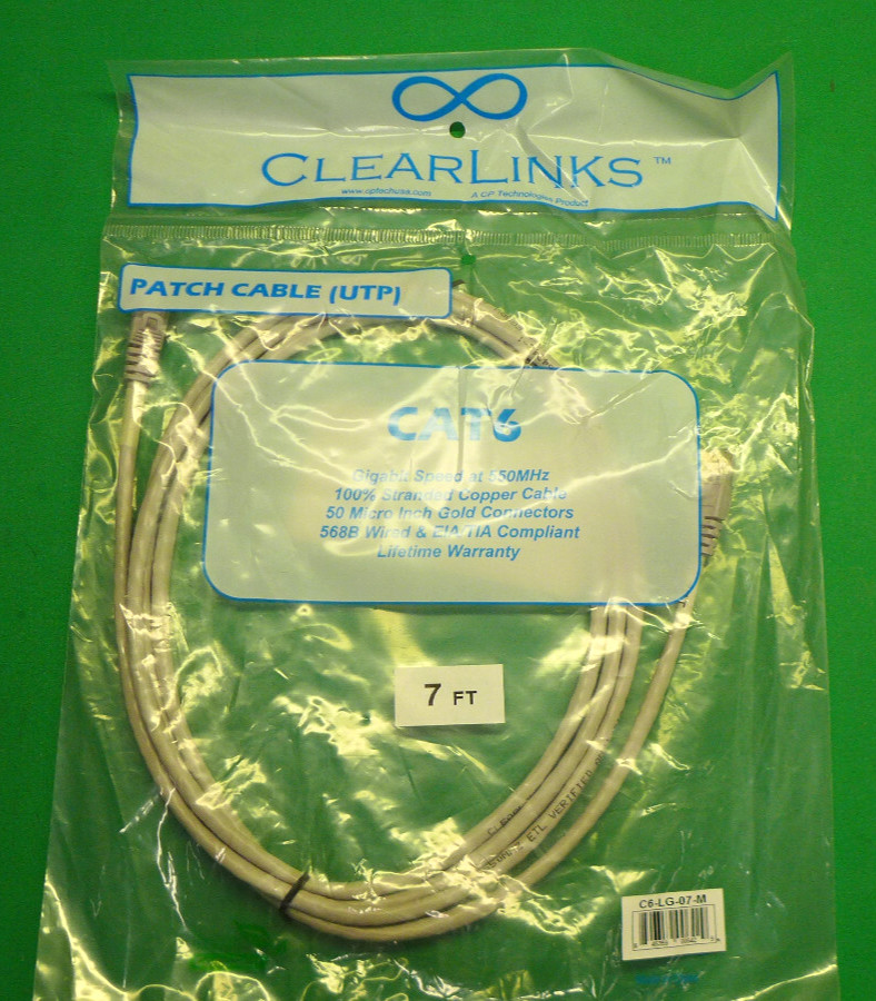 NEW CP Technologies ClearLinks 7ft CAT6 550MHz Patch Cable D0FHH