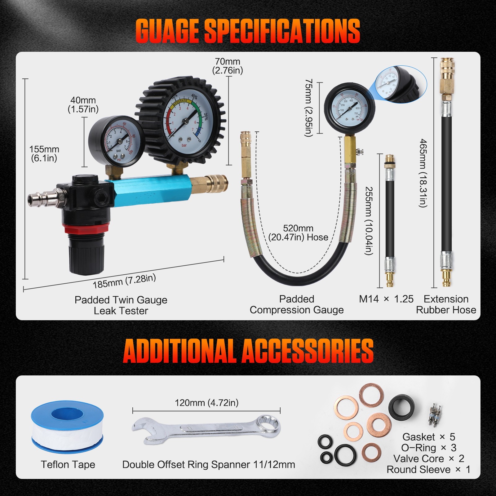 46Pcs Petrol & Diesel Engine Compression Leakage Test for HDI TDCi 50 Bar/725Psi