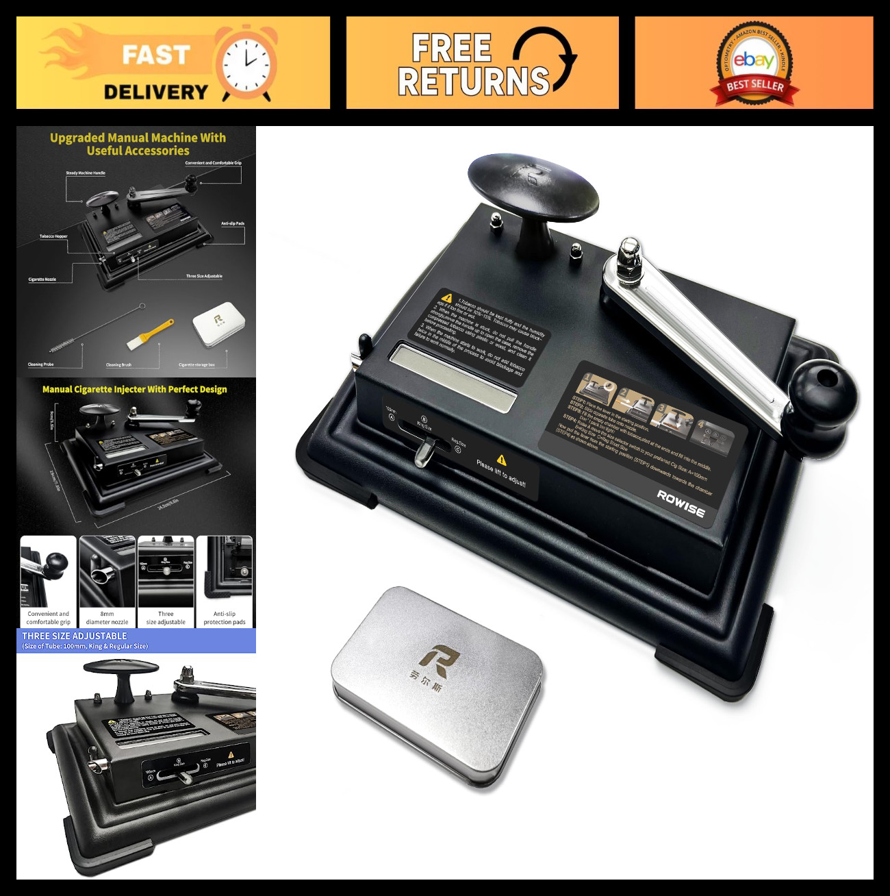 Manual Cigarette Rolling Machine - Portable Tobacco Injector for 100mm Tubes, 8m
