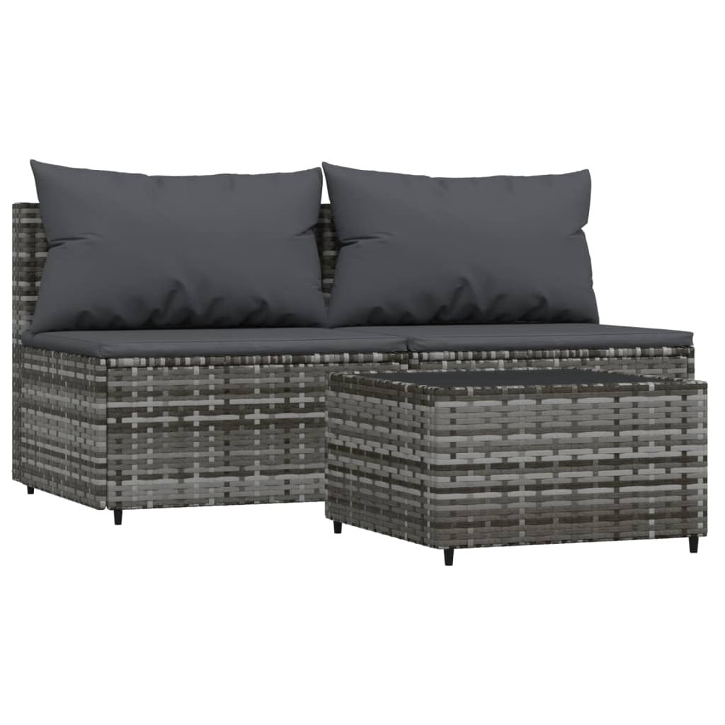 Patio Lounge Set Grey PE rattan Compact Adjustable Feet