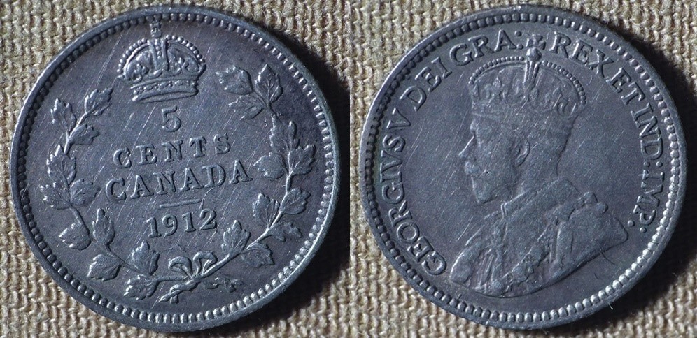 Canada : 1912 5 Ct XF-AU # 22  IR4736