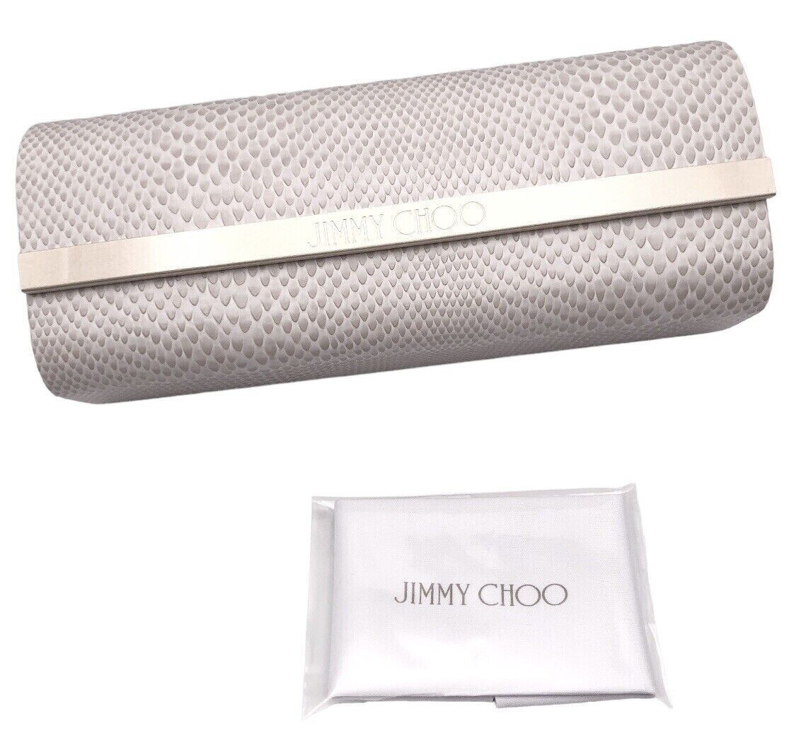 NEW JIMMY CHOO Eyeglass Sunglass Hard Case & Cleaning Cloth Cream Faux Snakeskin