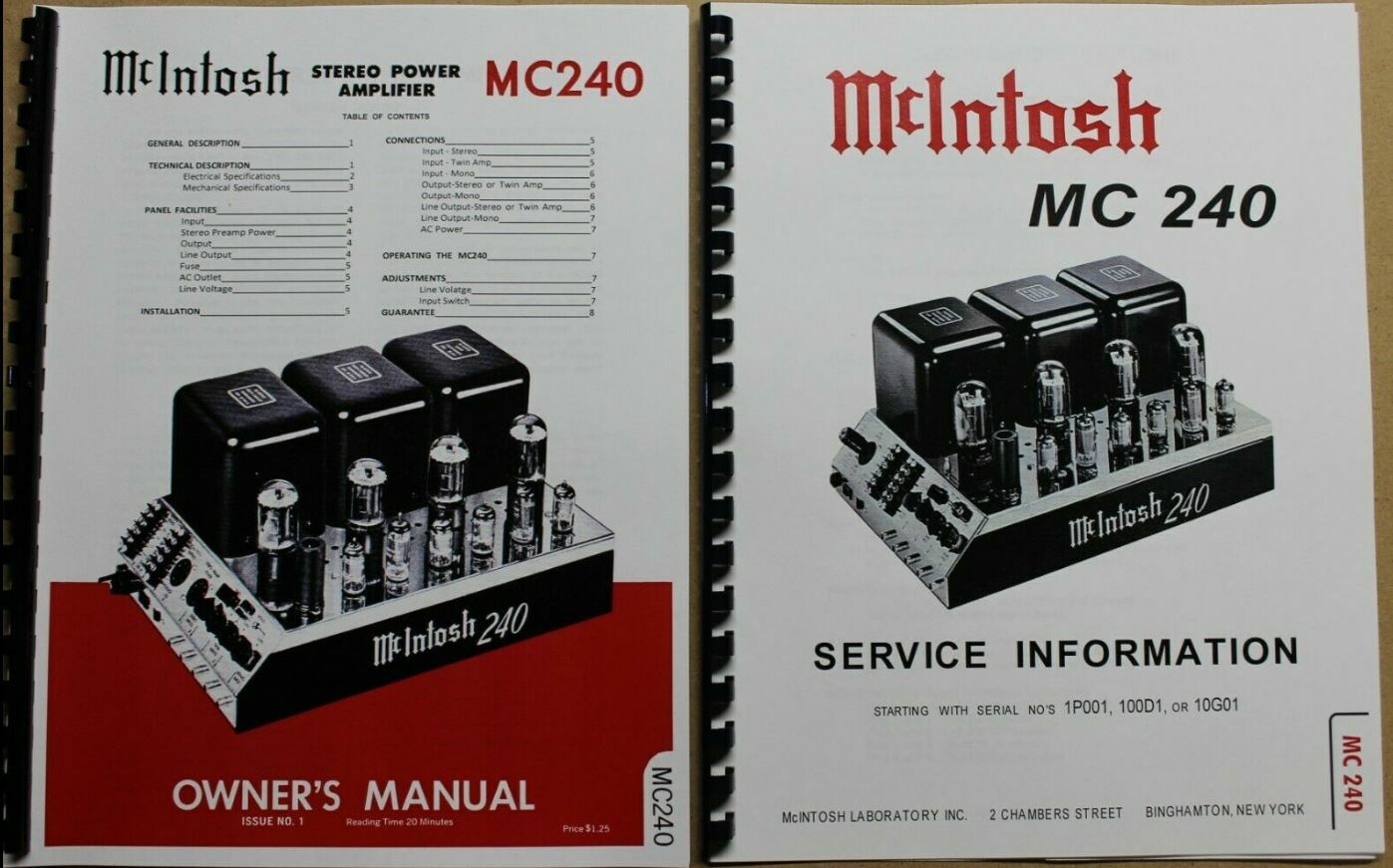 *USA* ULTIMATE MCINTOSH MC240 OWNER'S / MAINTENANCE / SERVICE MANUALS