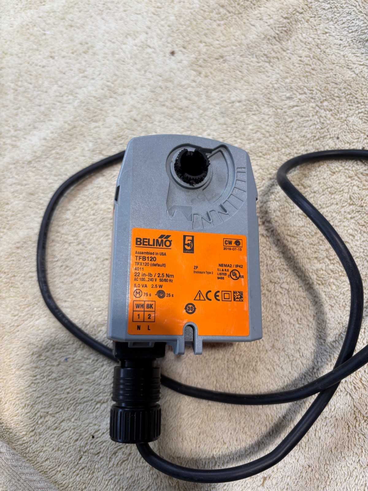 Belimo TFB24-S AC/DC 24V Spring Return Auxiliary Switch - Orange