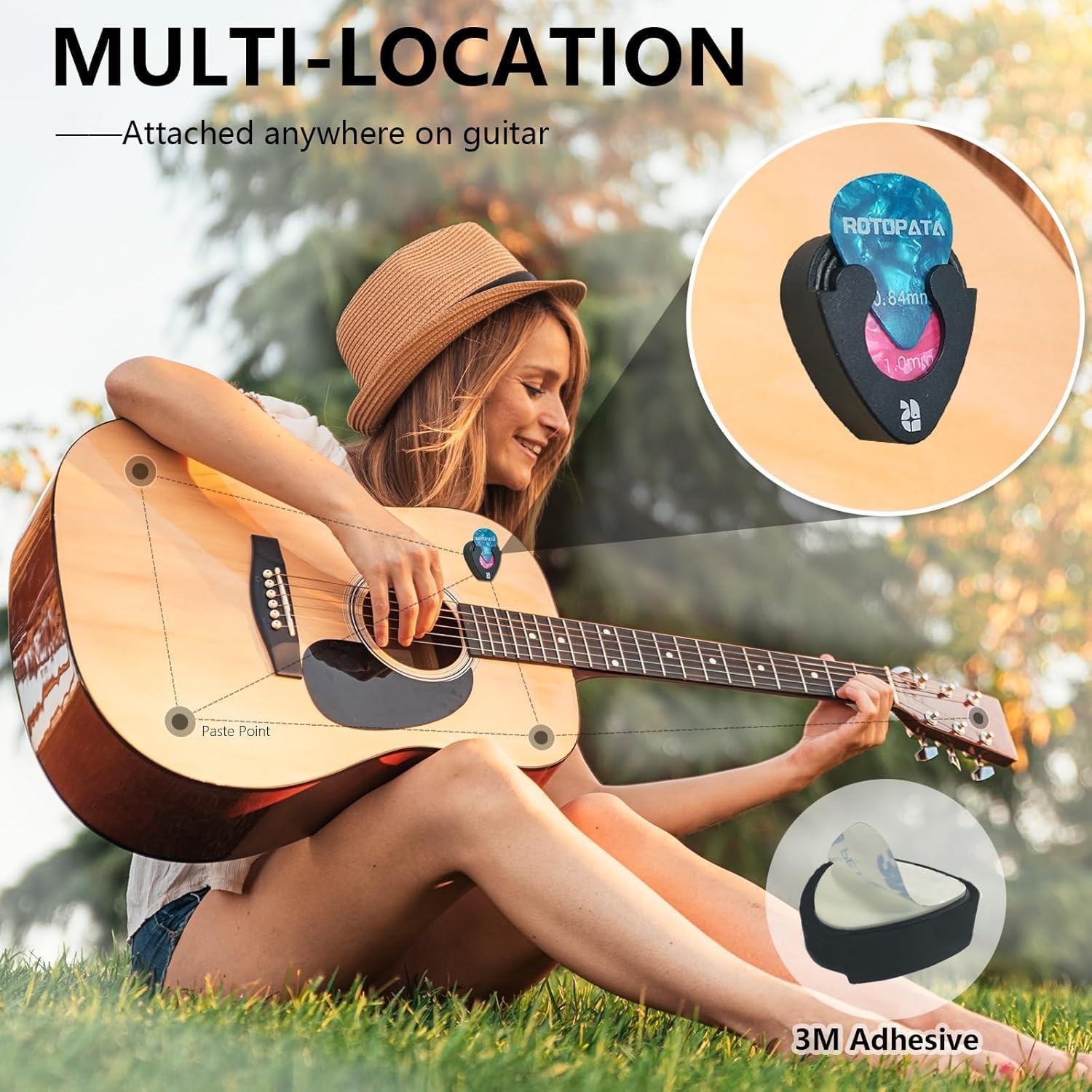 ROTOPATA Guitar Pick Holder with Adhesive Back, Black 1 Pack,