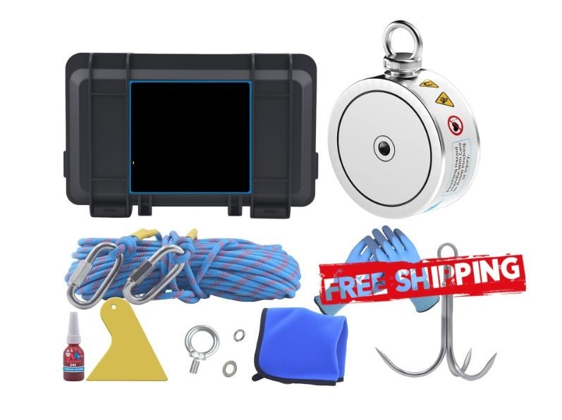 Kit pesca con imán 3000 lb doble cara con cuerda 65ft, gancho y guantes