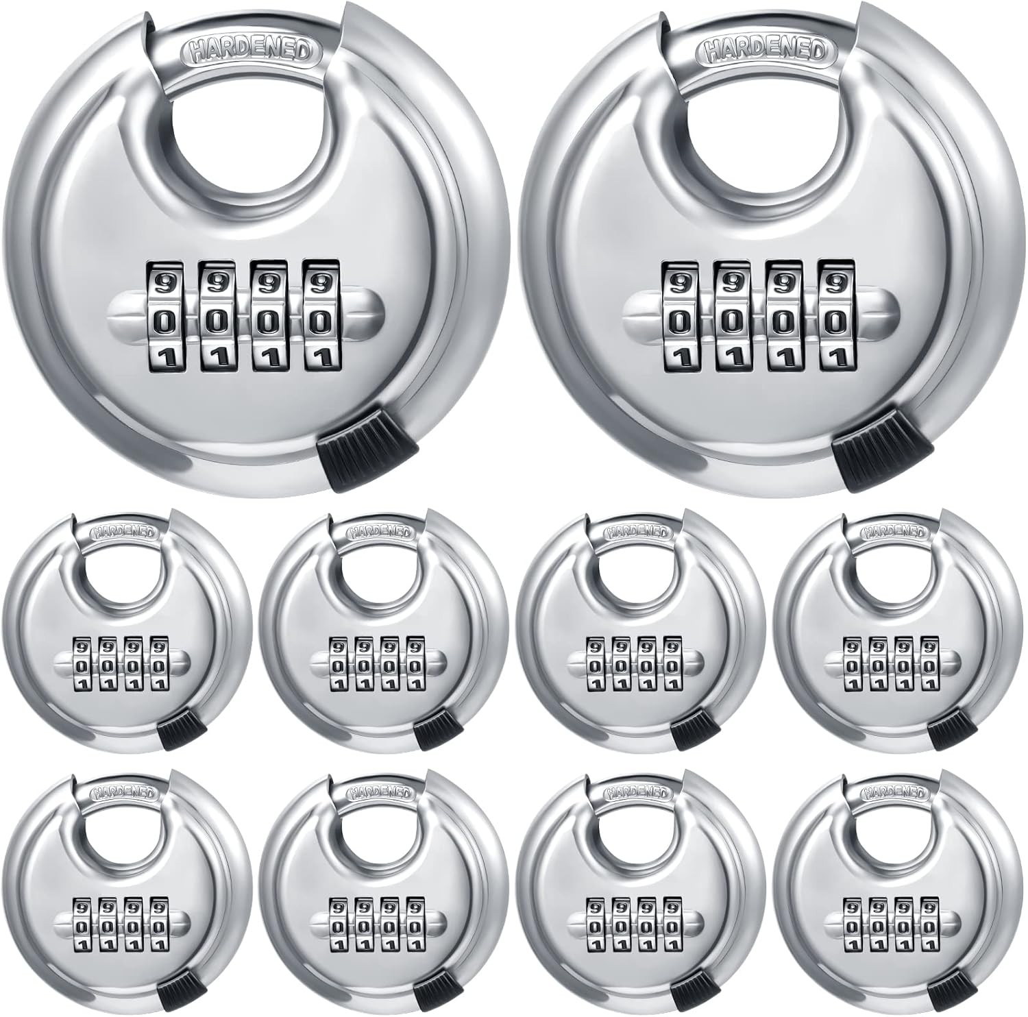 10-Pack 4-Digit Combination Padlock with Stainless Steel Dial (Silver)