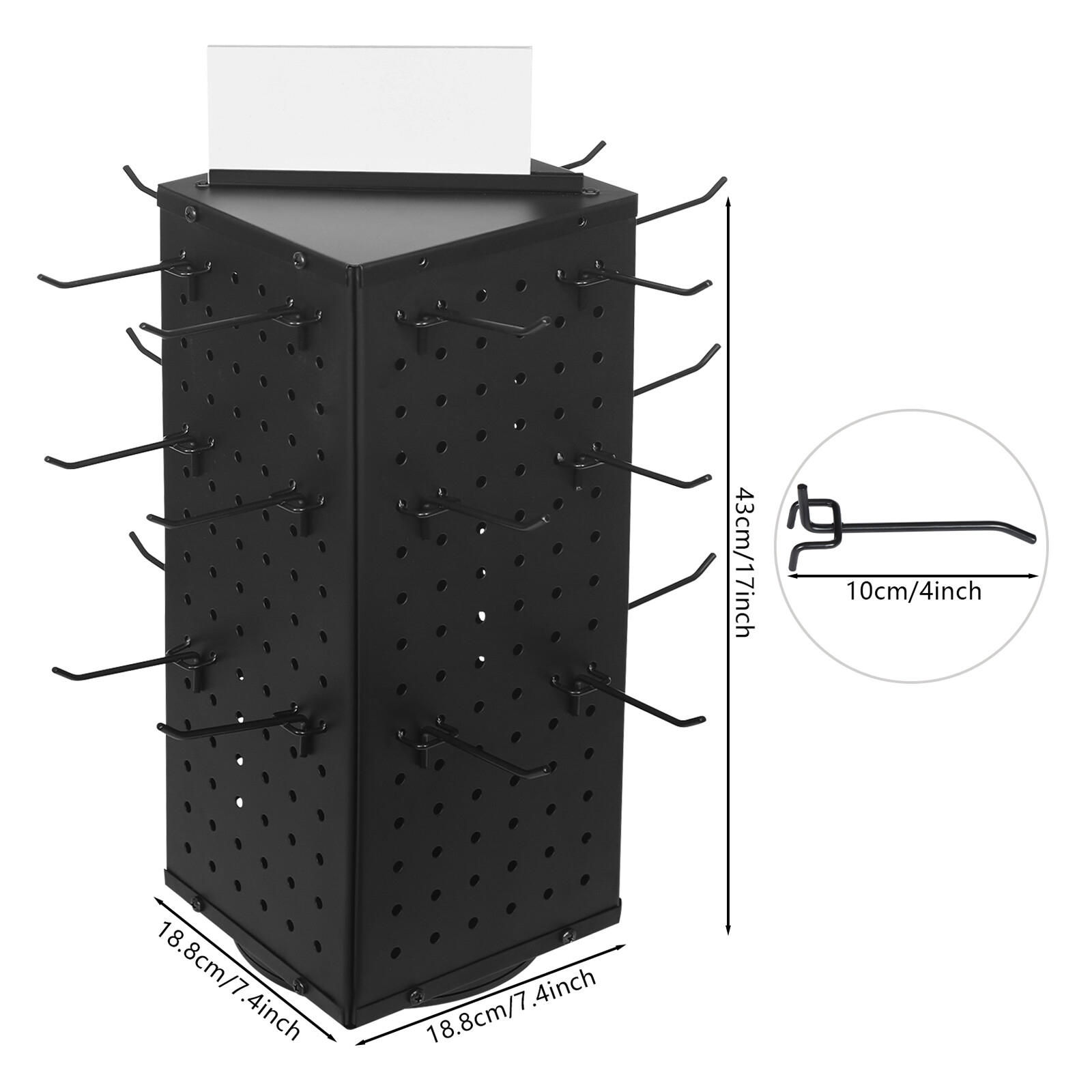 Rotating Pegboard Display Stand with 24 Hooks - 4-Sided Metal Spinning Peg Board
