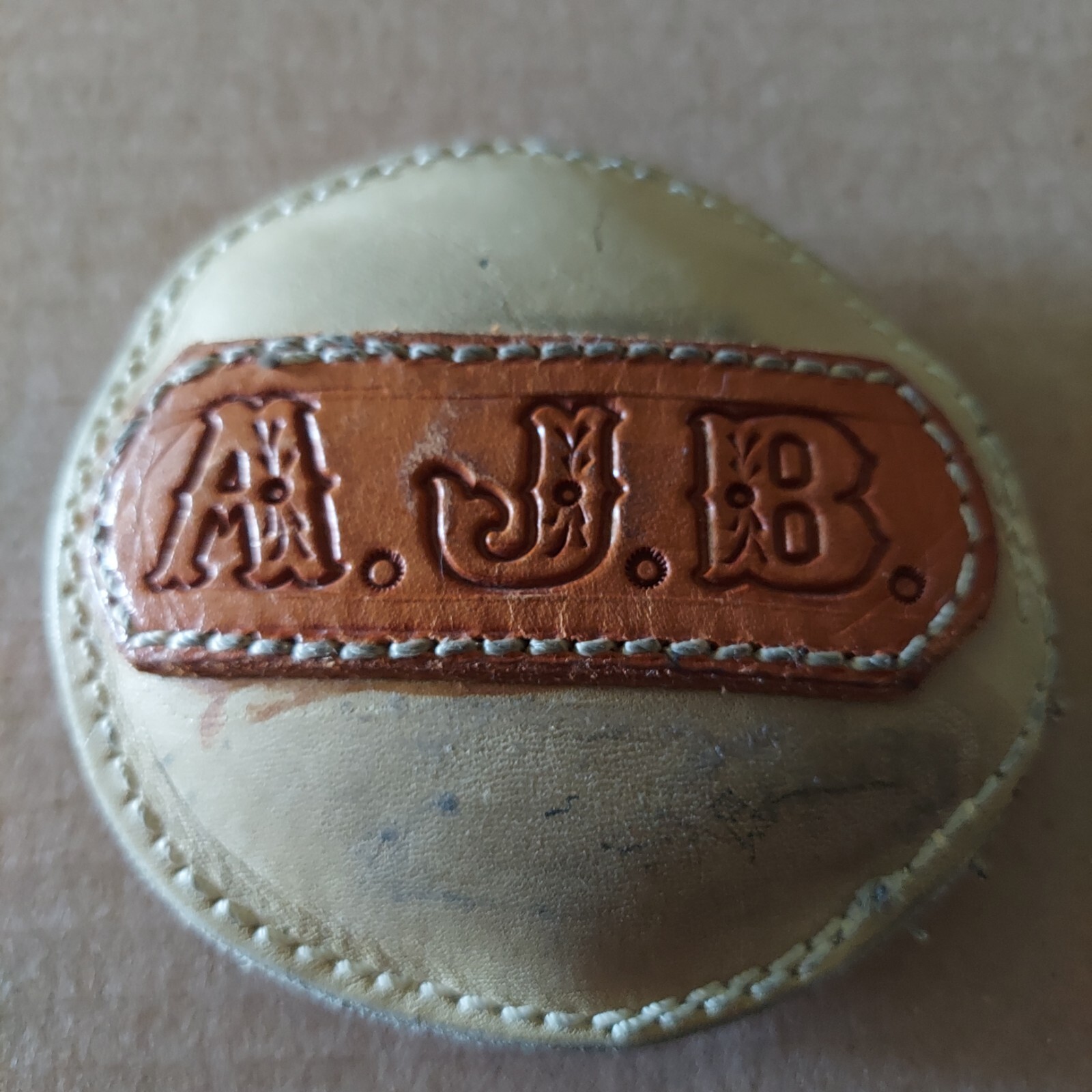 Initial Initials A J B Leather Office Paper Weight Desk Western Cowboy Style