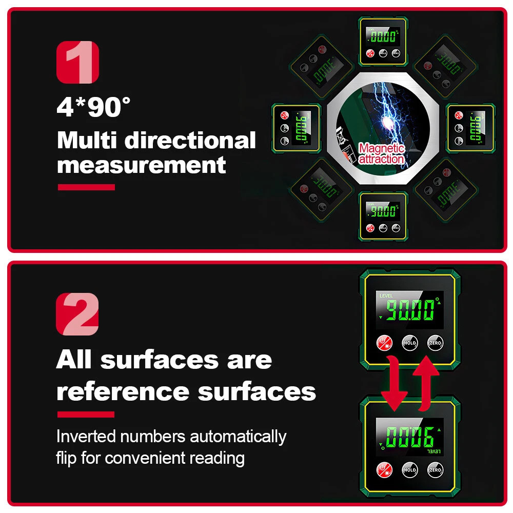 Digital Angle Finder Magnetic Protractor 4-side Laser Level Box Inclinometer USA