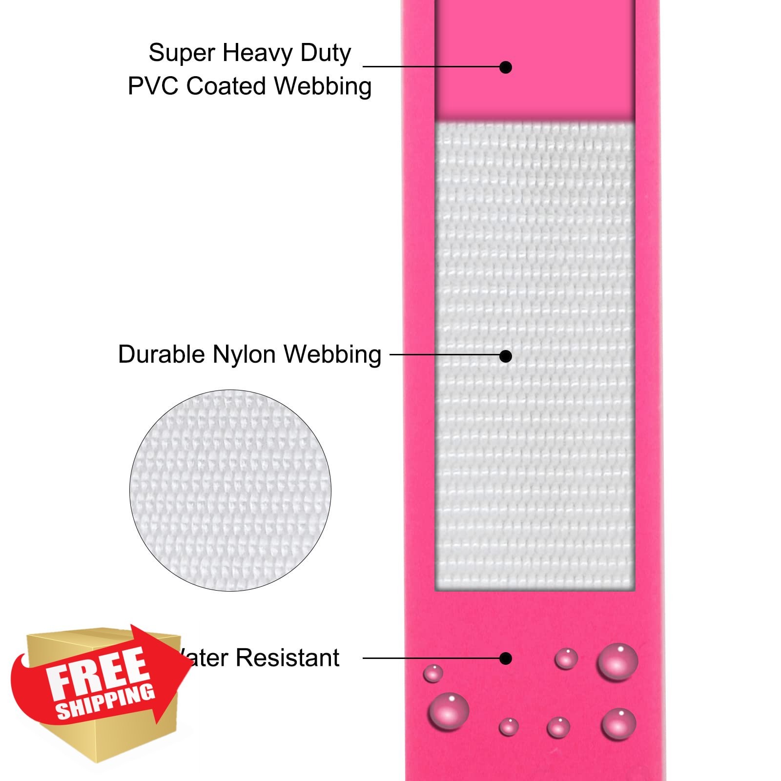 Wolfone 50ft Pink Long Training Leash - Waterproof Dog Recall