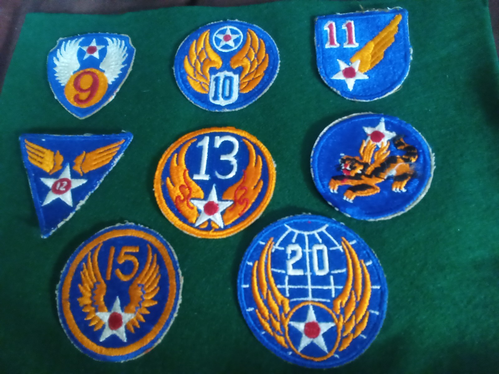 Lot Of 8 WW2 era original US ARMY USAAF cotton insignia.           lot 27