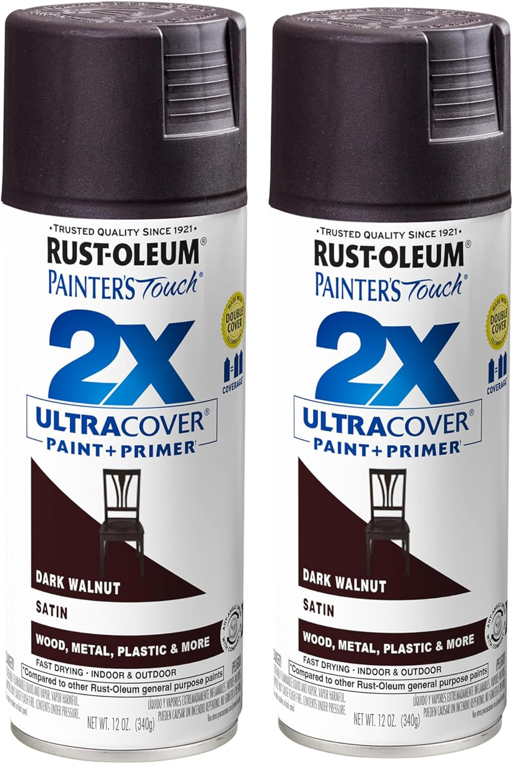 334064-2PK Painter'S Touch 2X Ultra Cover Spray Paint, 12 Oz, Satin Dark Walnut,